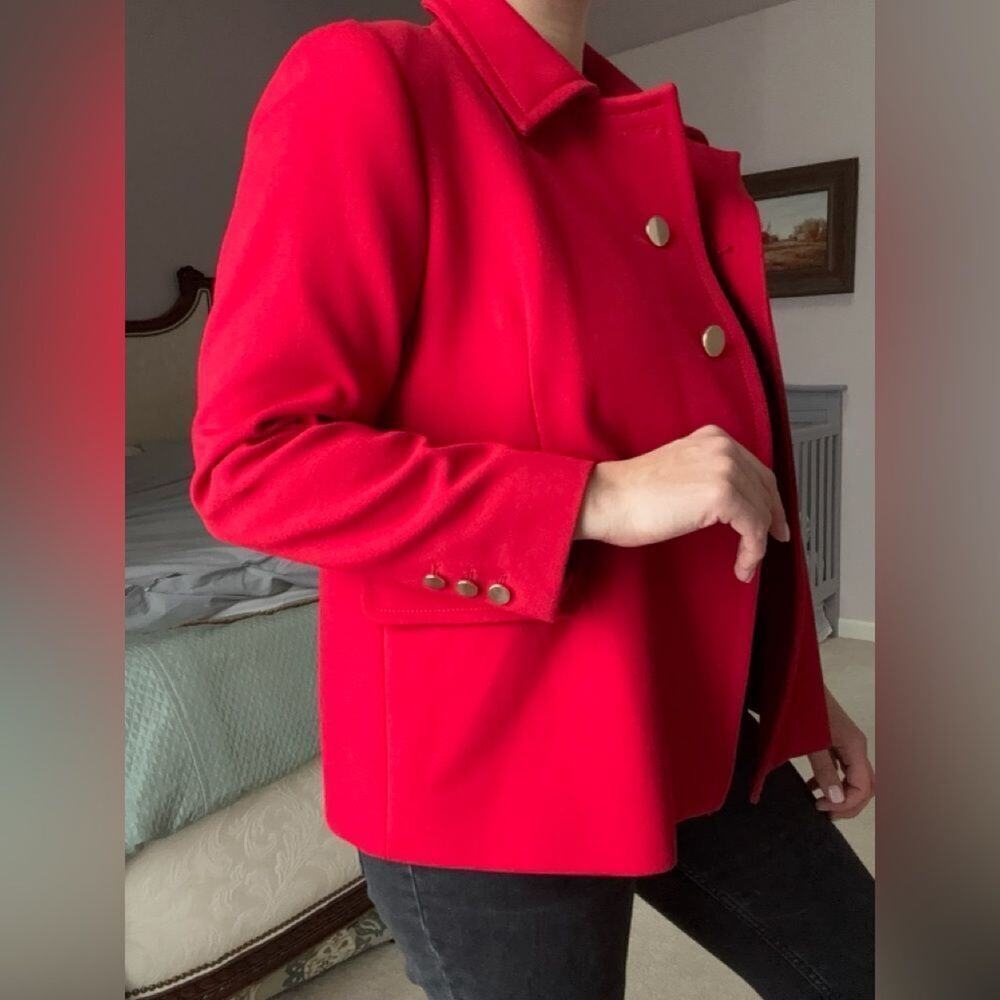 Zara Woman Red Mid Length Jacket Coat XL Statement Collar Metal Buttons - Picture 8 of 11